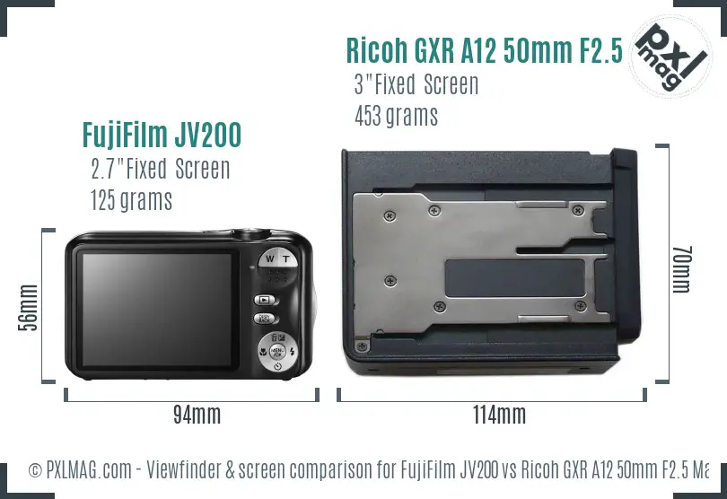 FujiFilm JV200 vs Ricoh GXR A12 50mm F2.5 Macro Screen and Viewfinder comparison