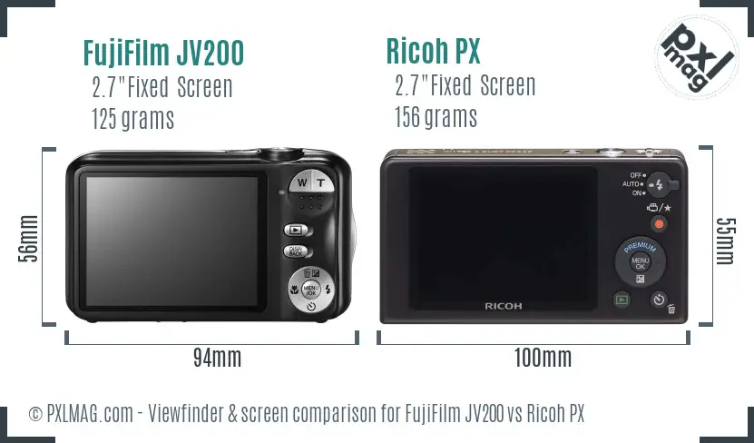 FujiFilm JV200 vs Ricoh PX Screen and Viewfinder comparison