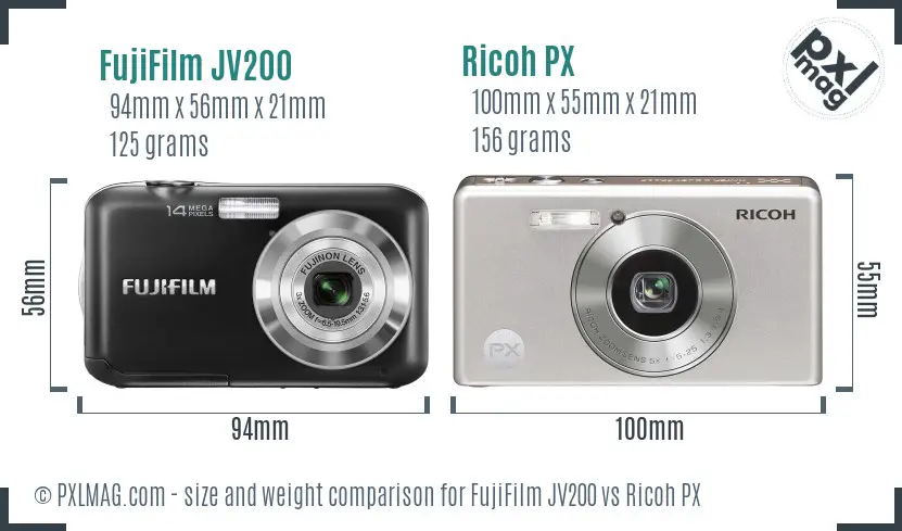 FujiFilm JV200 vs Ricoh PX size comparison