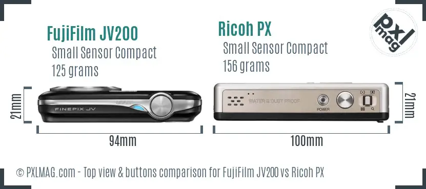 FujiFilm JV200 vs Ricoh PX top view buttons comparison