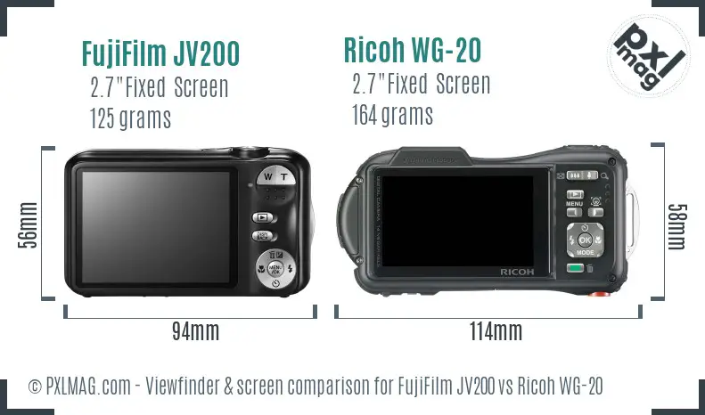 FujiFilm JV200 vs Ricoh WG-20 Screen and Viewfinder comparison