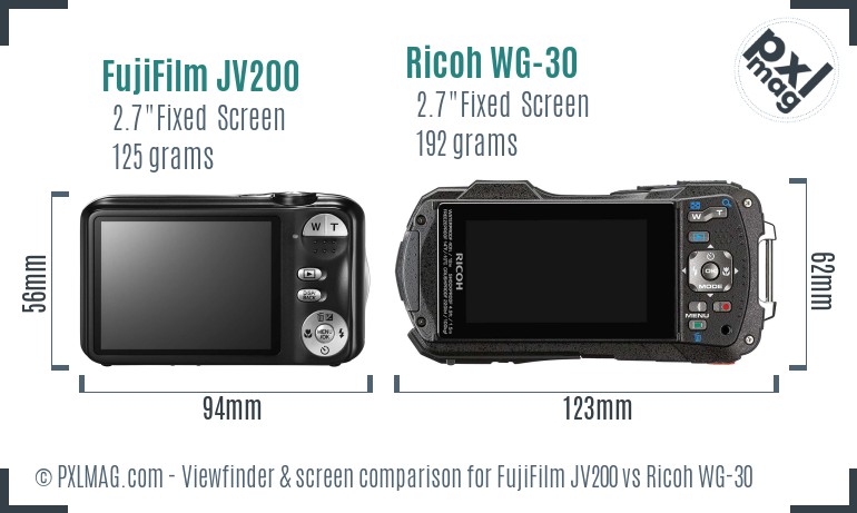 FujiFilm JV200 vs Ricoh WG-30 Screen and Viewfinder comparison