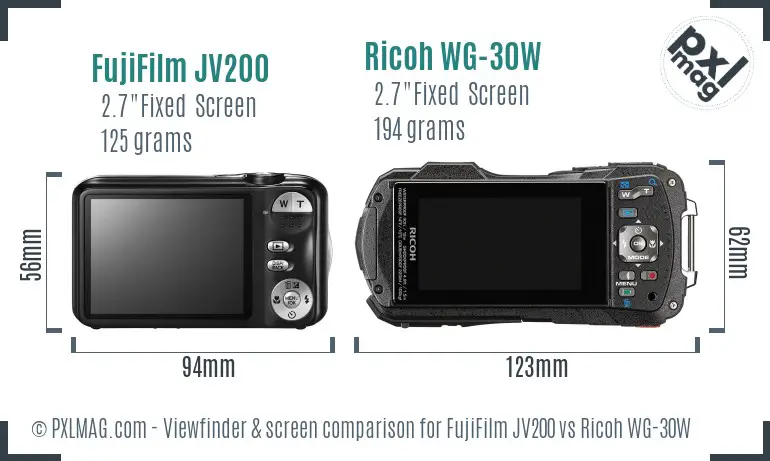 FujiFilm JV200 vs Ricoh WG-30W Screen and Viewfinder comparison