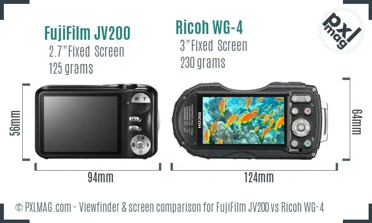 FujiFilm JV200 vs Ricoh WG-4 Screen and Viewfinder comparison