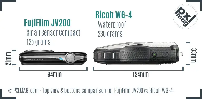 FujiFilm JV200 vs Ricoh WG-4 top view buttons comparison