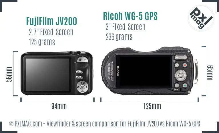 FujiFilm JV200 vs Ricoh WG-5 GPS Screen and Viewfinder comparison
