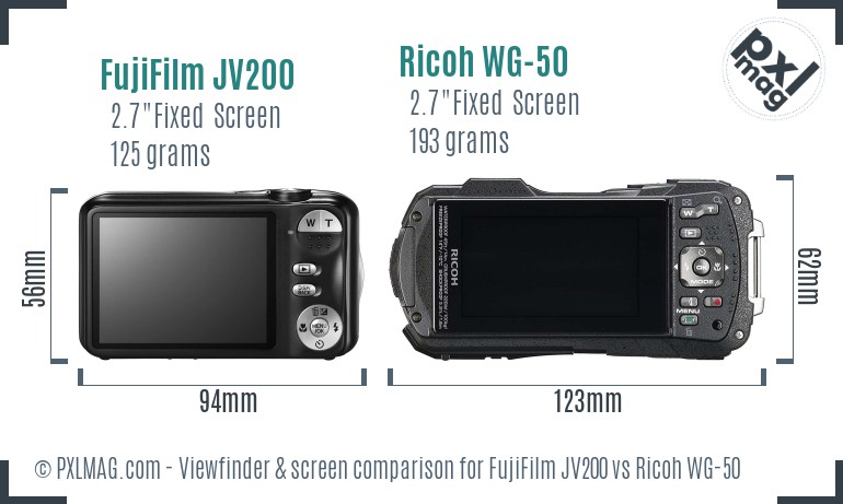 FujiFilm JV200 vs Ricoh WG-50 Screen and Viewfinder comparison
