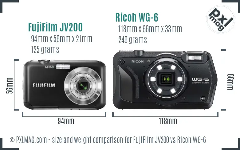 FujiFilm JV200 vs Ricoh WG-6 size comparison