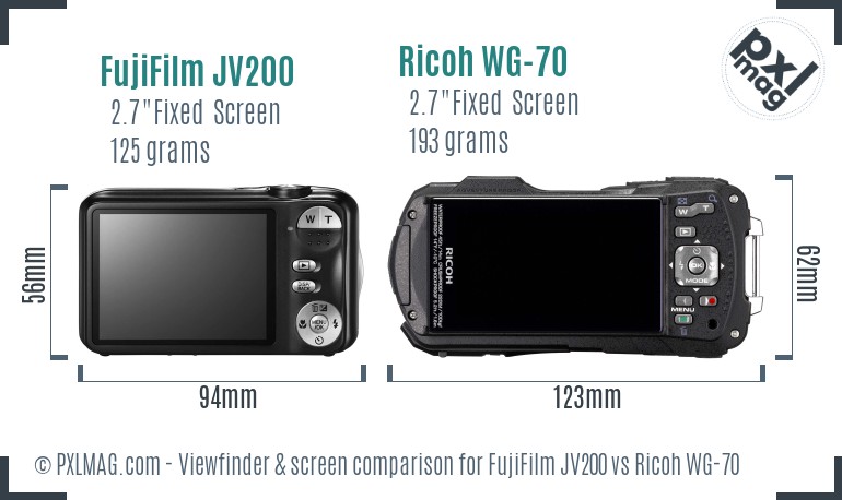FujiFilm JV200 vs Ricoh WG-70 Screen and Viewfinder comparison