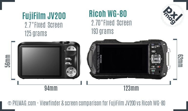 FujiFilm JV200 vs Ricoh WG-80 Screen and Viewfinder comparison