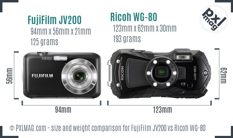 FujiFilm JV200 vs Ricoh WG-80 size comparison FujiFilm JV200 vs Ricoh WG-80 size comparison