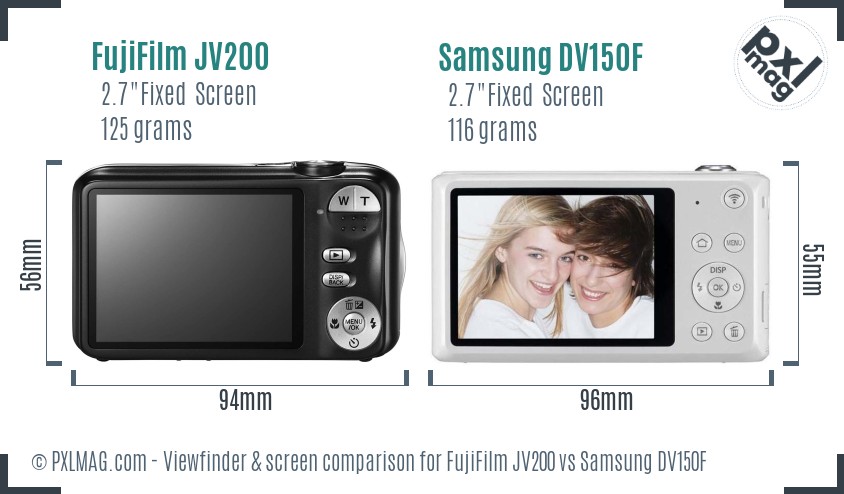 FujiFilm JV200 vs Samsung DV150F Screen and Viewfinder comparison