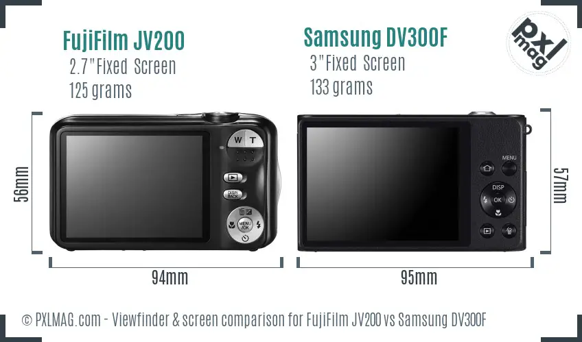 FujiFilm JV200 vs Samsung DV300F Screen and Viewfinder comparison