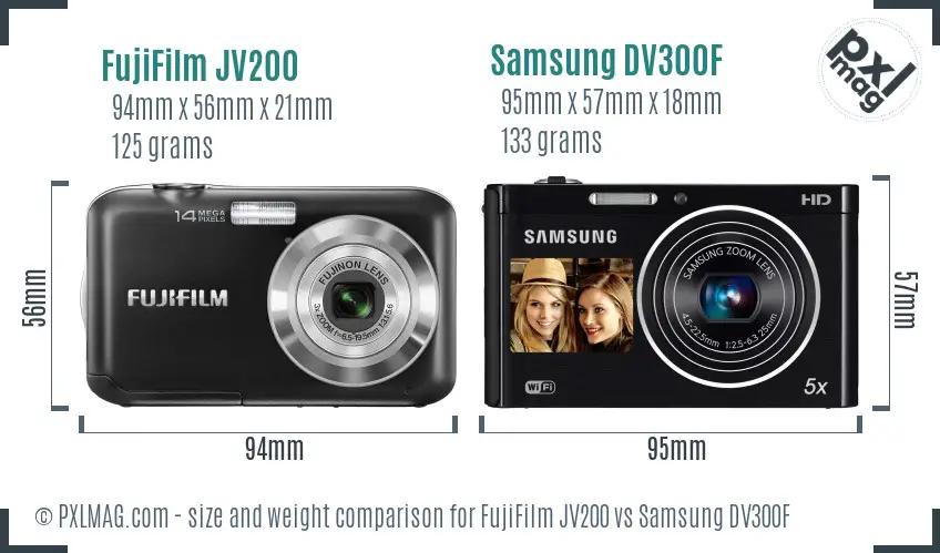 FujiFilm JV200 vs Samsung DV300F size comparison
