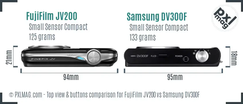 FujiFilm JV200 vs Samsung DV300F top view buttons comparison