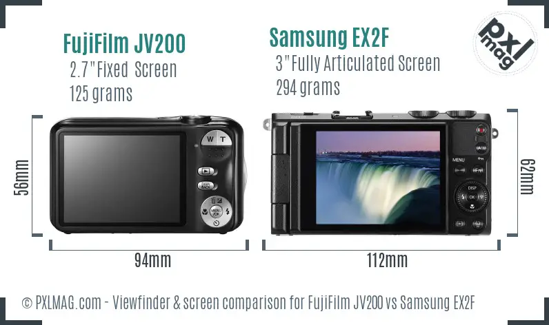 FujiFilm JV200 vs Samsung EX2F Screen and Viewfinder comparison