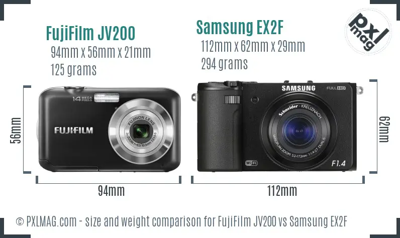 FujiFilm JV200 vs Samsung EX2F size comparison