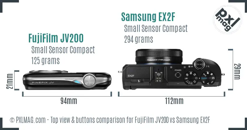 FujiFilm JV200 vs Samsung EX2F top view buttons comparison