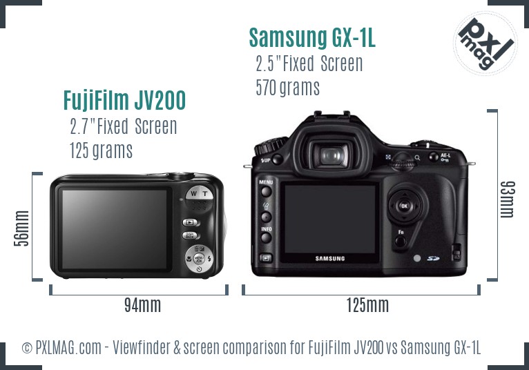 FujiFilm JV200 vs Samsung GX-1L Screen and Viewfinder comparison