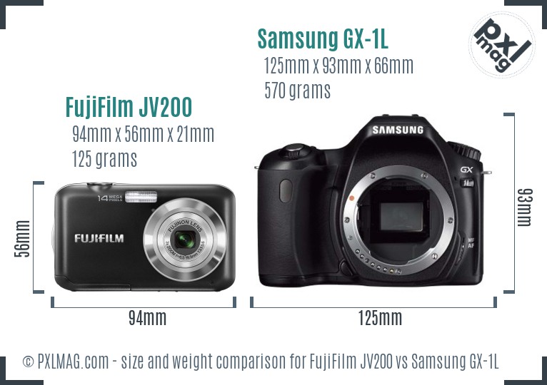 FujiFilm JV200 vs Samsung GX-1L size comparison