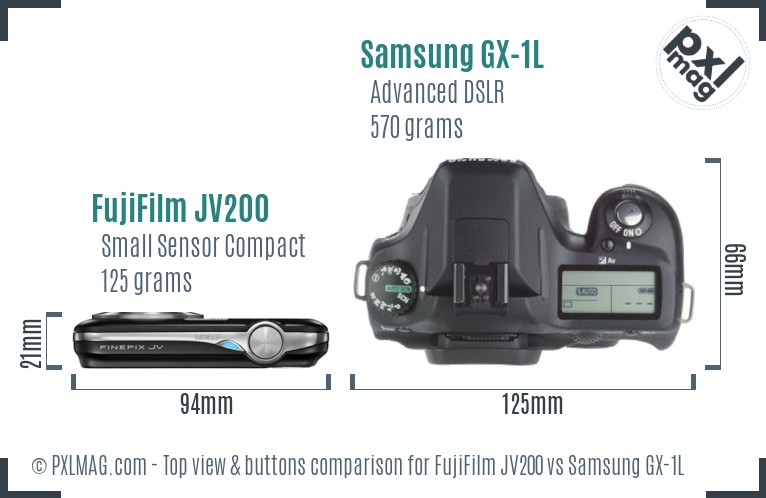 FujiFilm JV200 vs Samsung GX-1L top view buttons comparison