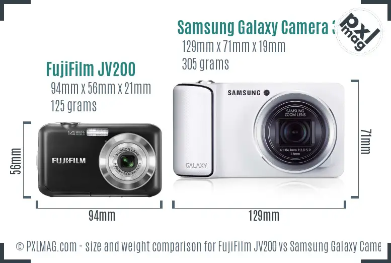 FujiFilm JV200 vs Samsung Galaxy Camera 3G size comparison FujiFilm JV200 vs Samsung Galaxy Camera 3G size comparison