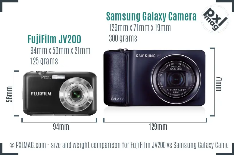 FujiFilm JV200 vs Samsung Galaxy Camera size comparison FujiFilm JV200 vs Samsung Galaxy Camera size comparison