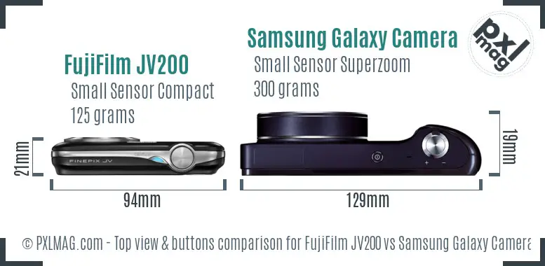 FujiFilm JV200 vs Samsung Galaxy Camera top view buttons comparison FujiFilm JV200 vs Samsung Galaxy Camera top view buttons comparison