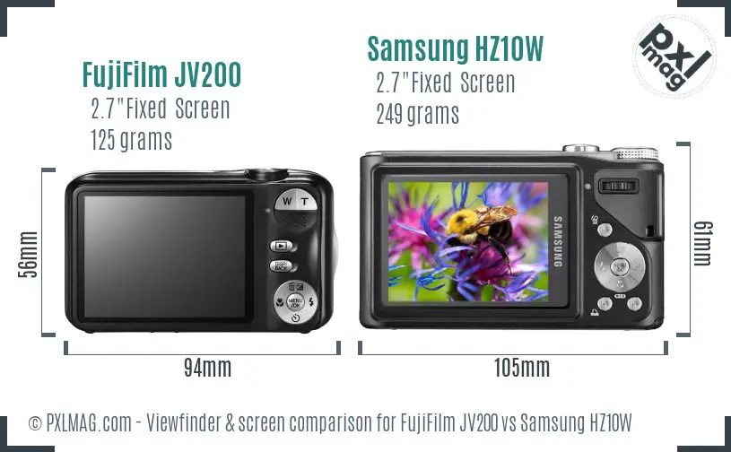 FujiFilm JV200 vs Samsung HZ10W Screen and Viewfinder comparison