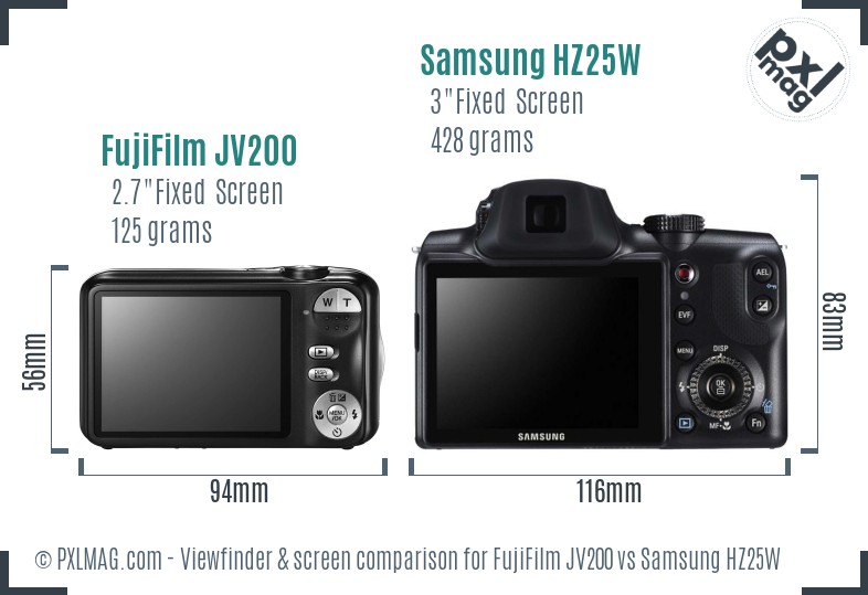 FujiFilm JV200 vs Samsung HZ25W Screen and Viewfinder comparison