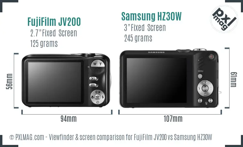 FujiFilm JV200 vs Samsung HZ30W Screen and Viewfinder comparison