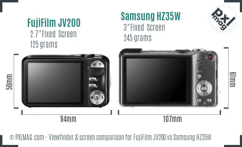 FujiFilm JV200 vs Samsung HZ35W Screen and Viewfinder comparison