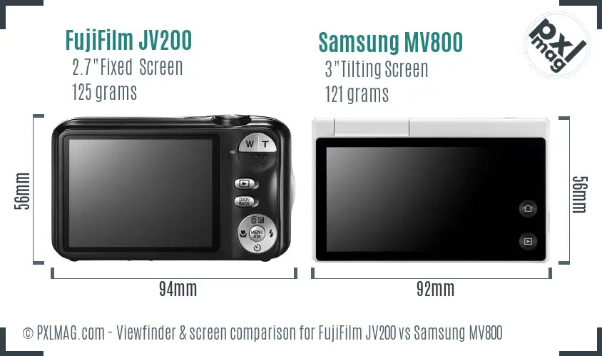 FujiFilm JV200 vs Samsung MV800 Screen and Viewfinder comparison