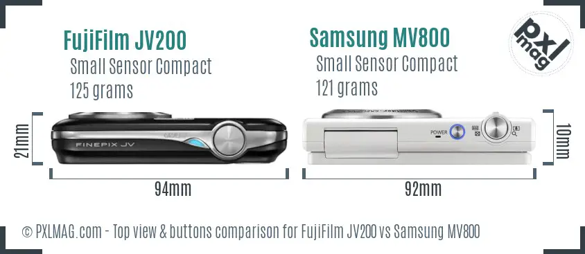 FujiFilm JV200 vs Samsung MV800 top view buttons comparison