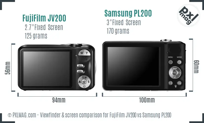 FujiFilm JV200 vs Samsung PL200 Screen and Viewfinder comparison