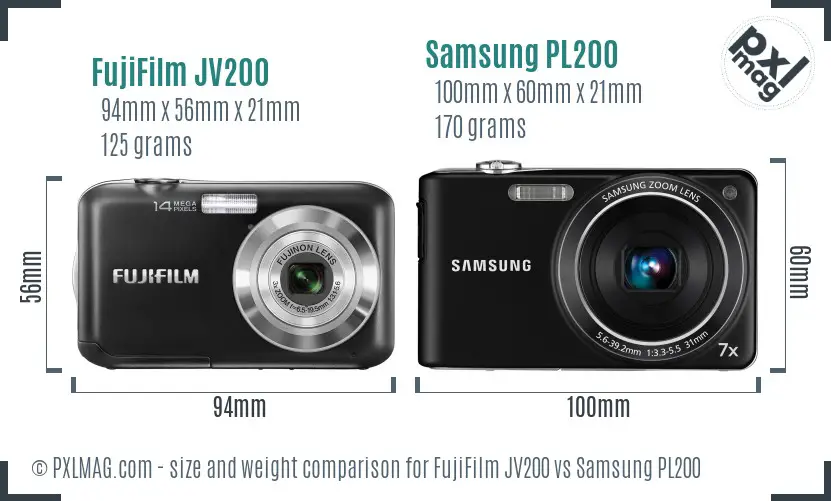 FujiFilm JV200 vs Samsung PL200 size comparison