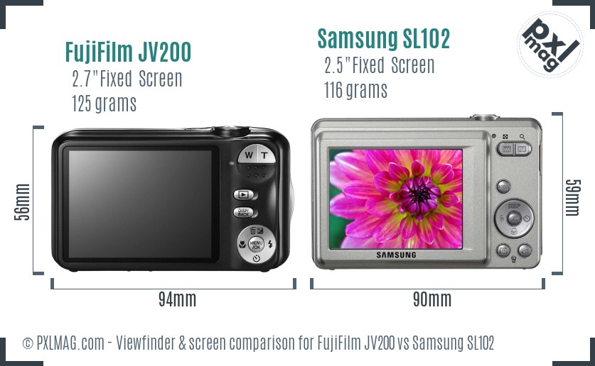 FujiFilm JV200 vs Samsung SL102 Screen and Viewfinder comparison