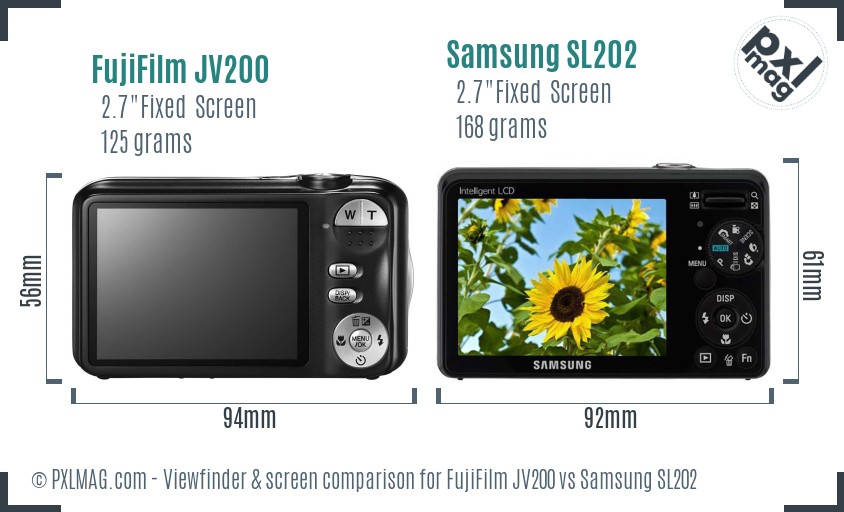 FujiFilm JV200 vs Samsung SL202 Screen and Viewfinder comparison