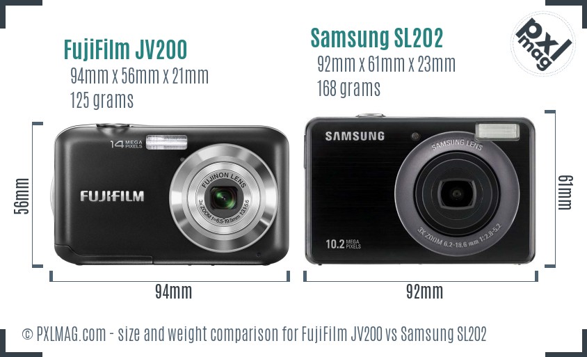 FujiFilm JV200 vs Samsung SL202 size comparison