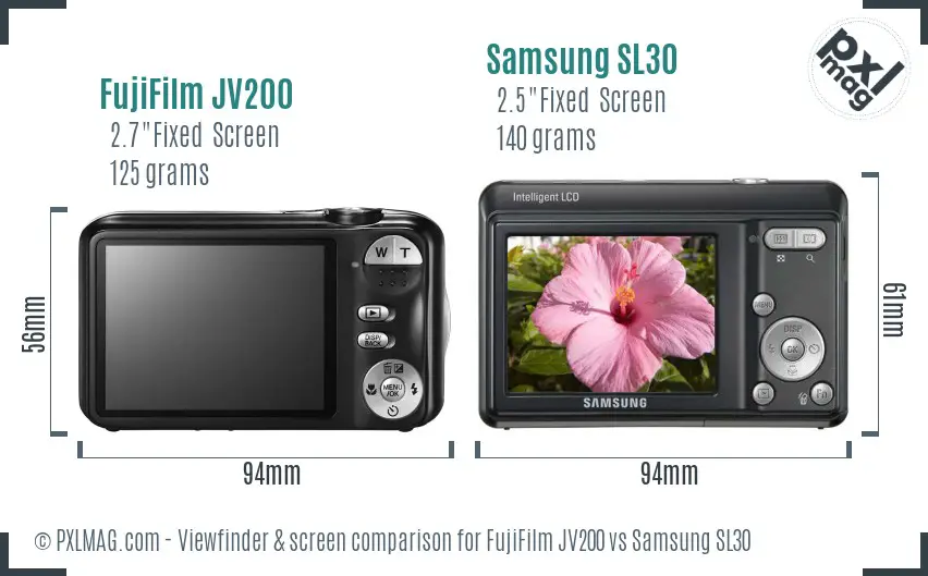FujiFilm JV200 vs Samsung SL30 Screen and Viewfinder comparison