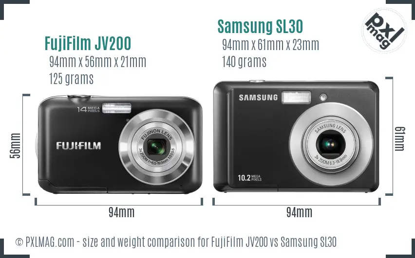 FujiFilm JV200 vs Samsung SL30 size comparison