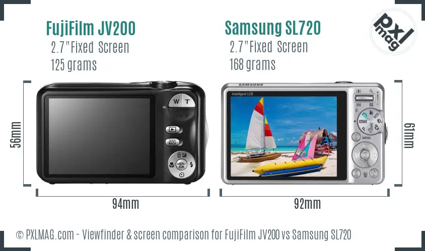 FujiFilm JV200 vs Samsung SL720 Screen and Viewfinder comparison