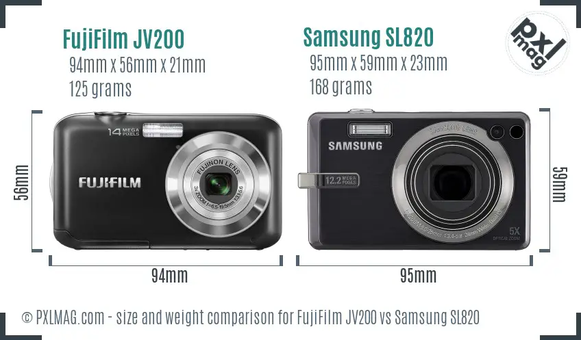 FujiFilm JV200 vs Samsung SL820 size comparison FujiFilm JV200 vs Samsung SL820 size comparison