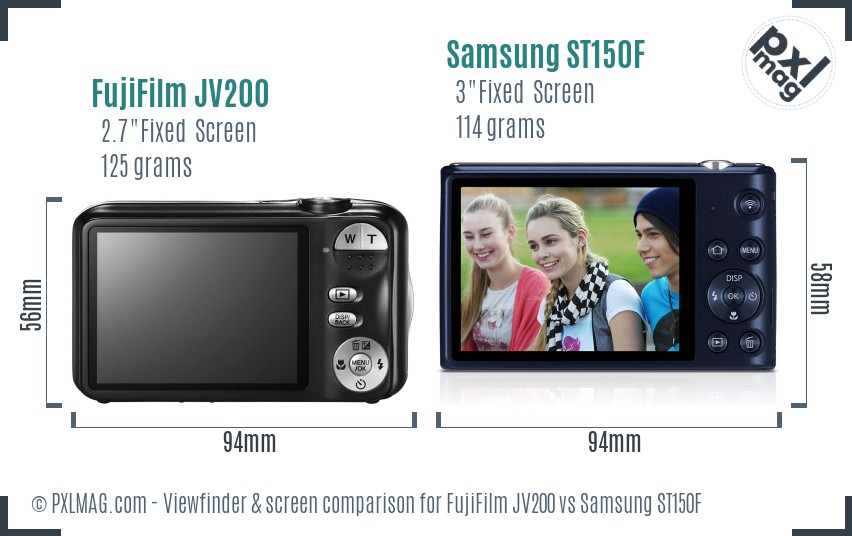 FujiFilm JV200 vs Samsung ST150F Screen and Viewfinder comparison