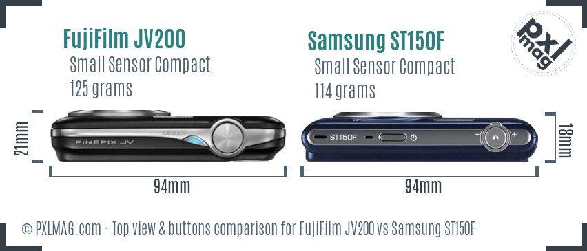 FujiFilm JV200 vs Samsung ST150F top view buttons comparison