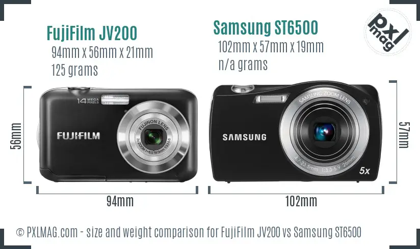 FujiFilm JV200 vs Samsung ST6500 size comparison FujiFilm JV200 vs Samsung ST6500 size comparison