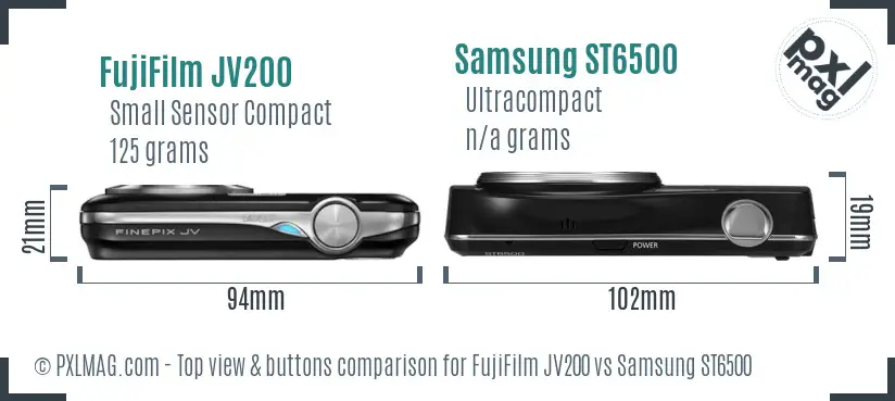 FujiFilm JV200 vs Samsung ST6500 top view buttons comparison