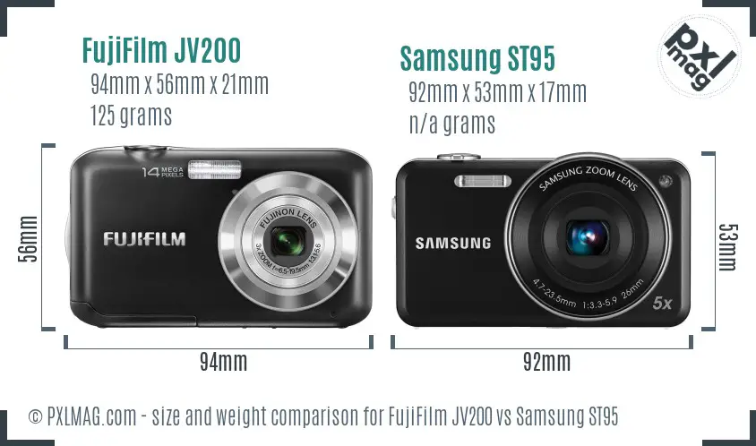 FujiFilm JV200 vs Samsung ST95 size comparison