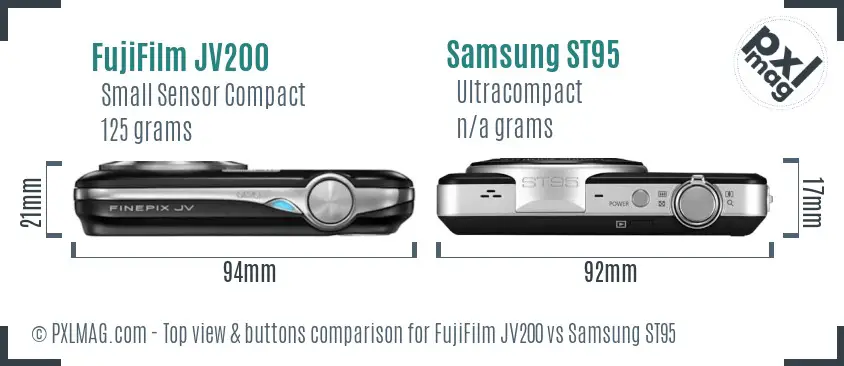 FujiFilm JV200 vs Samsung ST95 top view buttons comparison