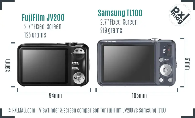 FujiFilm JV200 vs Samsung TL100 Screen and Viewfinder comparison